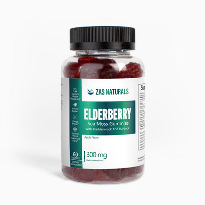 All Natural Organic Irish Sea Moss Gel & Sambucus Elderberry Gummies w/ Organic Bladderwrack & Burdock for Adults & Children w/ Vitamin C & Zinc